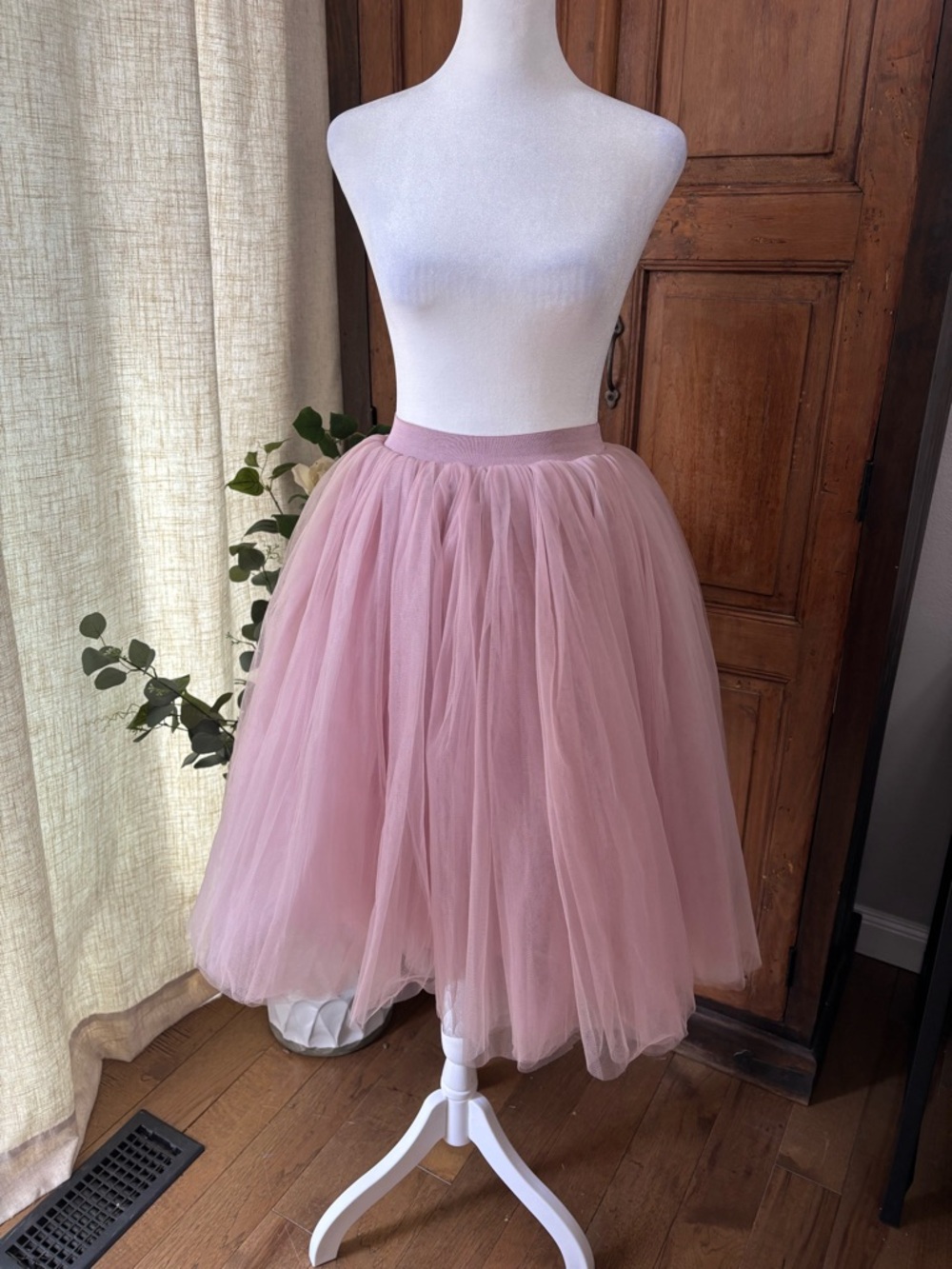 Classic Pink Tulle Midi Skirt